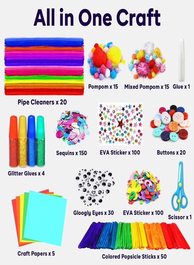 FUNZBO Arts and Crafts Supplies for Kids - Craft Kit with Glitter Glue Stick, Pipe Cleaners Pom Poms Craft Tools, DIY School Supplies Kit, Girls Toys, Birathday Gifts for Girls Boys Age 4+ - Image 2